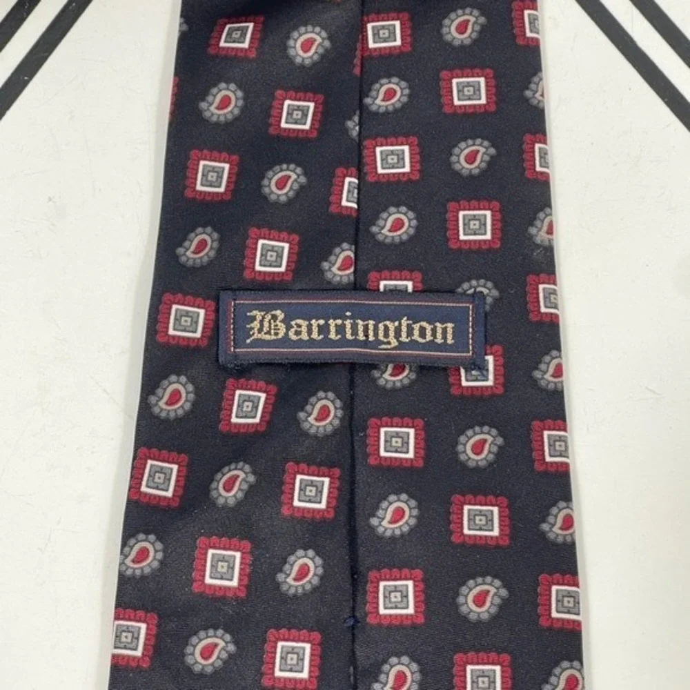 Barrington Silk Paisley‎ Square Necktie Navy Red Mens Formal Business